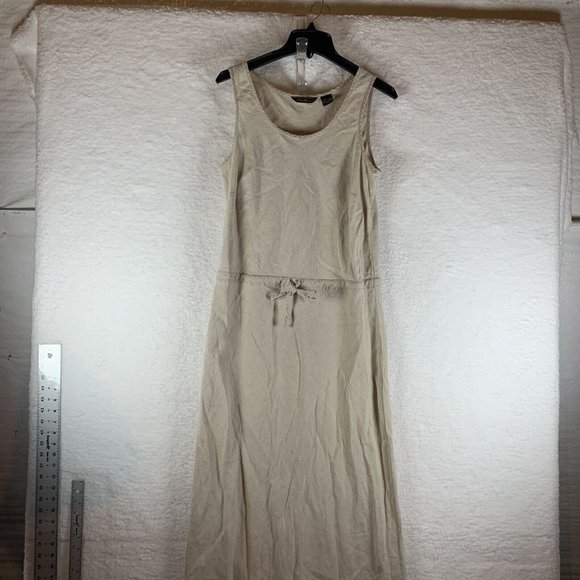 Eddie Bauer Maxi Dress Women's Size 10 Gray Linen Drawstring Hem Sleeveless 6424 - Picture 1 of 11